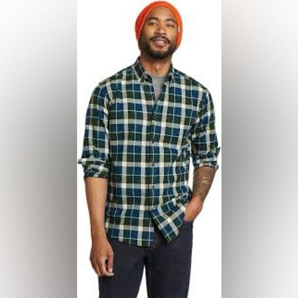 Eddie Bauer Men’s Size Small Eddie’s Field Flannel Shirt Peacock Green Blue NWT - Picture 1 of 12